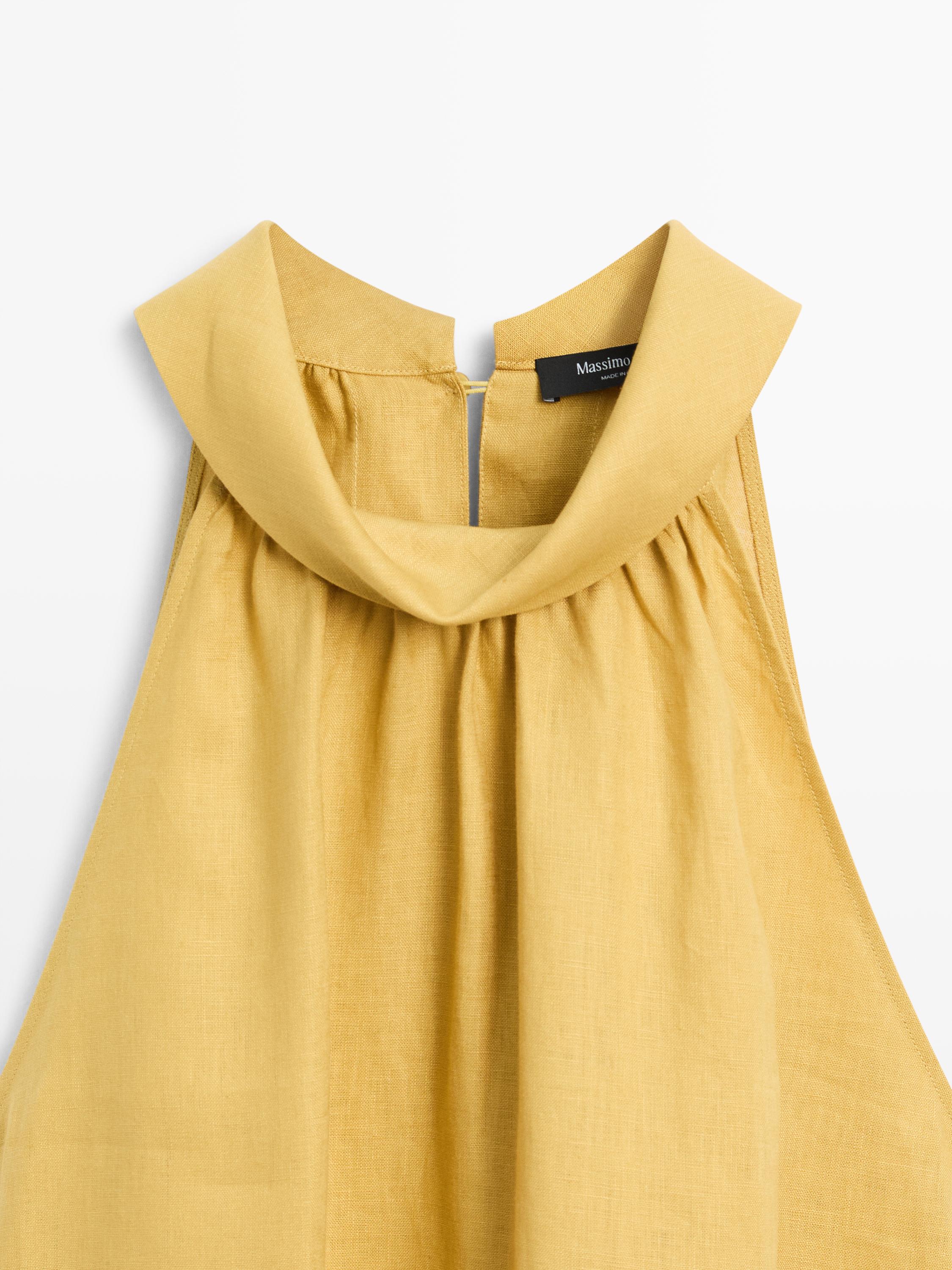 Robe longue à encolure américaine 100 % lin